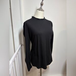 Loft Outlet Ruffle Mock Neck Black Long Sleeve T-Shirt Women’s Size Large